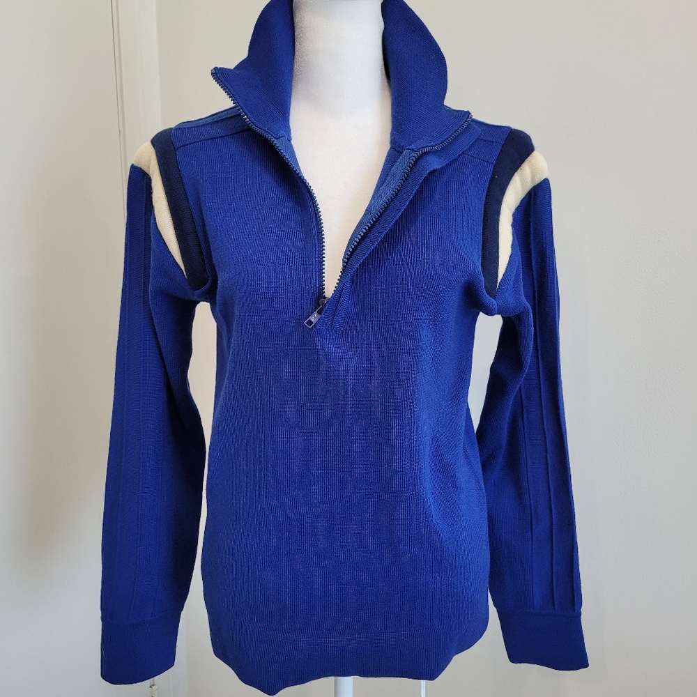 Vintage Obermeyer Ski Sweater Men's Women's Puff Shoulders Pads 1/4 Zip Collar